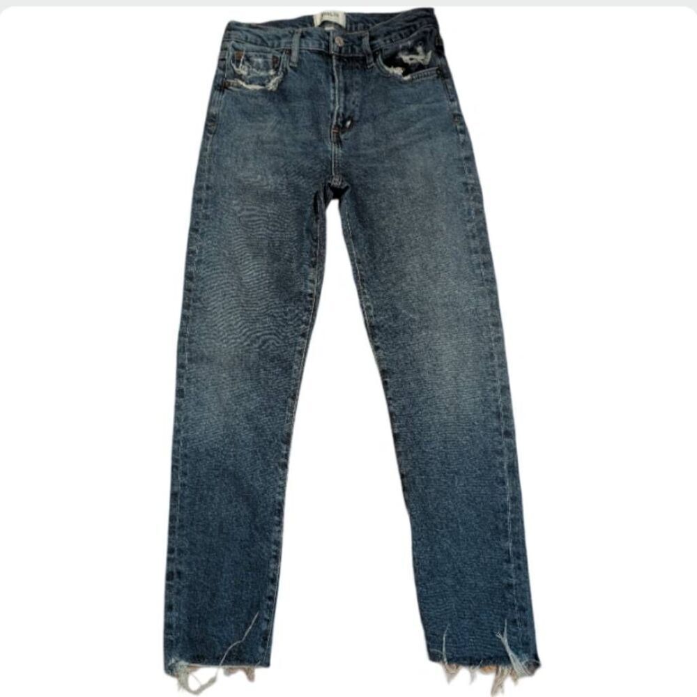 AGOLDE High Rise Crossover Jeans 25 Destroyed Hem Raw Edge Straight Leg - Picture 3 of 15
